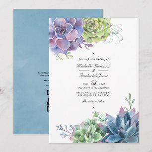 Invitation Cactus succulents code QR mariage aquarelle