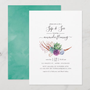 Invitation Cactus succulents de désert à l'aquarelle Sip and 