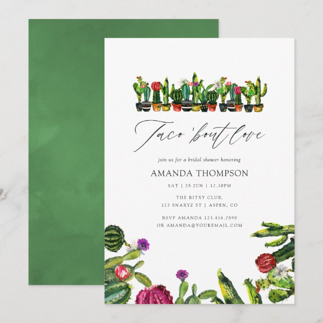 Invitation Cactus Succulents Fiesta Fête des mariées (Devant / Derrière)