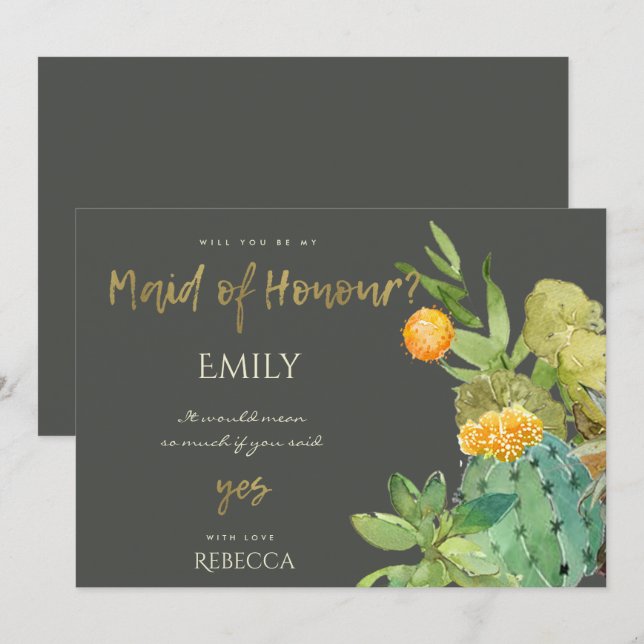 INVITATION CACTUS SUCCULTE COULEUR D'EAU FLORALE MAIN D'HONNE (Devant / Derrière)