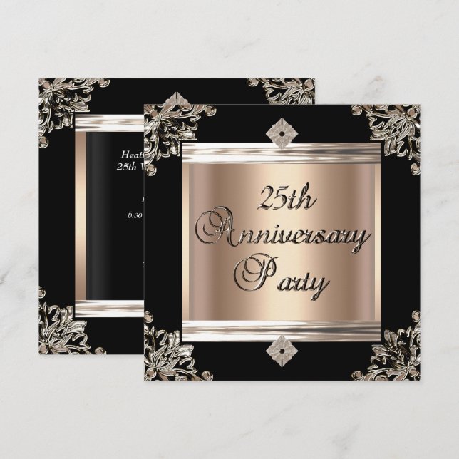 Invitation Cadeau 25e anniversaire de mariage Art Déco noir c (Devant / Derrière)