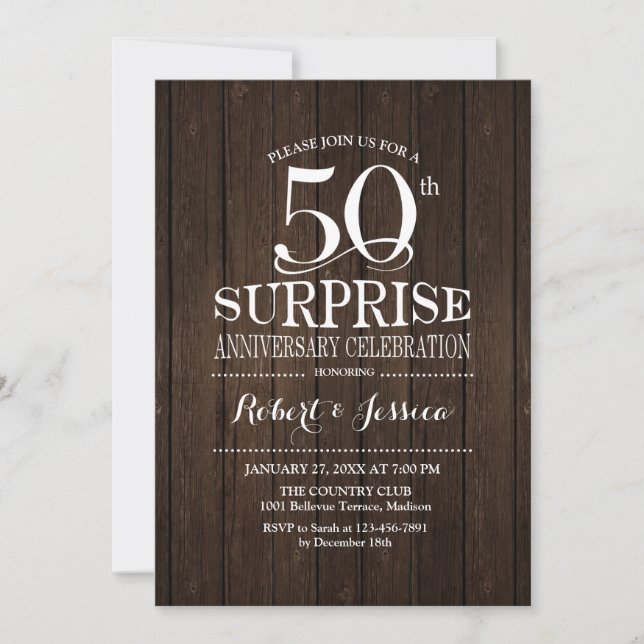 Invitation Cadeau 50 ans de mariage en bois (Devant)