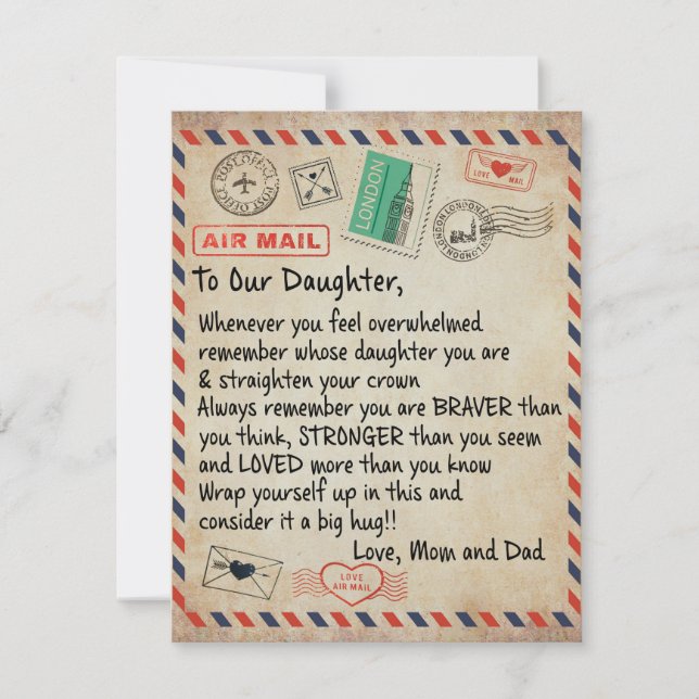 Invitation Cadeau à ma fille, Lettre d'amour à notre fille (Devant)