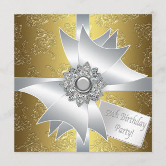 Invitation Cadeau Blanc Or Classique Damassé 50e Anniversaire