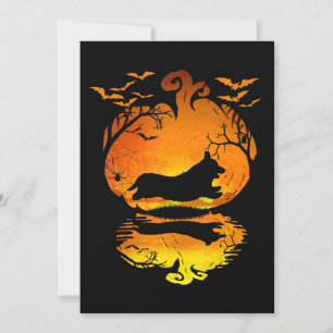 Invitation Cadeau Chien   Corgi Silhouette Citrouille Hallowe