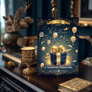 Invitation Cadeau d'anniversaire de luxe Or élégant et mari