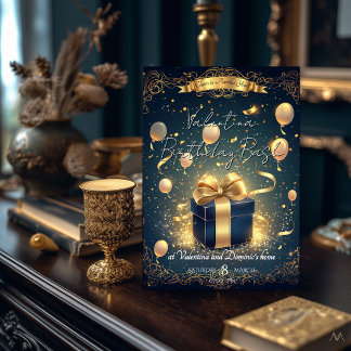 Invitation Cadeau d'anniversaire de luxe | Or élégant et mari