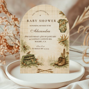 Invitation Cadeau de Baby Shower Little Hunter Woodland