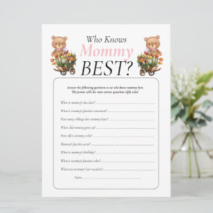 Invitation Cadeau de Baby Shower ourson floral Fille Qui Sait
