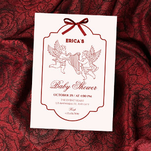Invitation Cadeau de bébé élégant ange cupidon musique