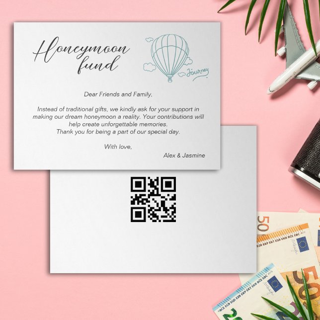Invitation Cadeau de demande de fonds de voyage Code Qr de fo (Honeymoon Fund Wedding Registry Gift Qr Code Invitation)