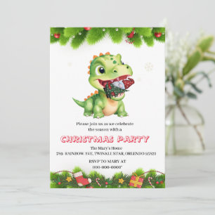 Invitation Cadeau de fête de drôle de dinosaure mangeant un n