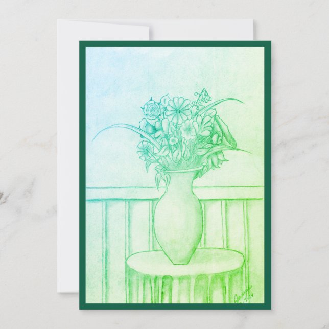 Invitation Cadeau de fleurs - Vert (Devant)