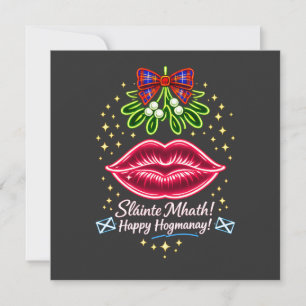 Invitation Cadeau de gui néon tartan Hogmanay écossais