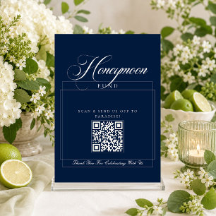 Invitation Cadeau de lune de miel Calligraphie Bleu Ivoire Cl