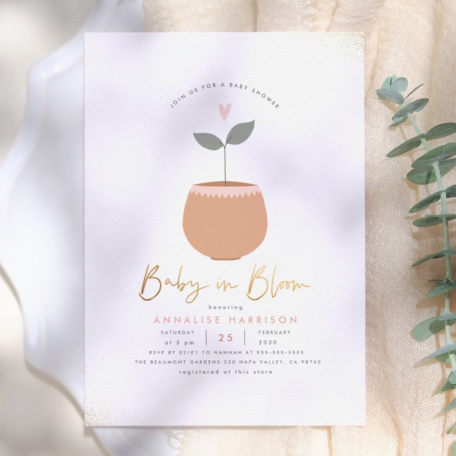 Invitation Cadeau de Naissance Bébé en Fleur Pot de Fleur Coe (Créateur téléchargé)