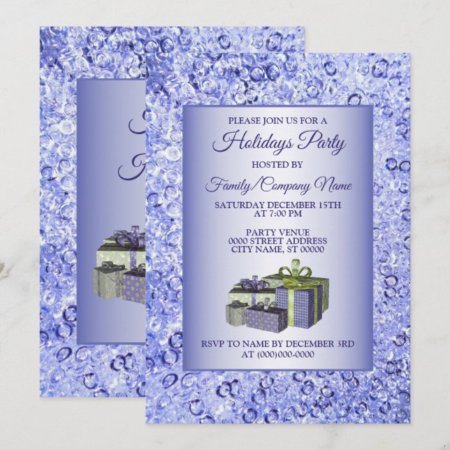 Invitation Cadeau de Noël Bleu brillant Cristal étincelant Va (Devant / Derrière)