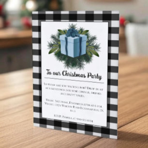 Invitation Cadeau de Noël Plaid Buffalo   Blue Holiday Party