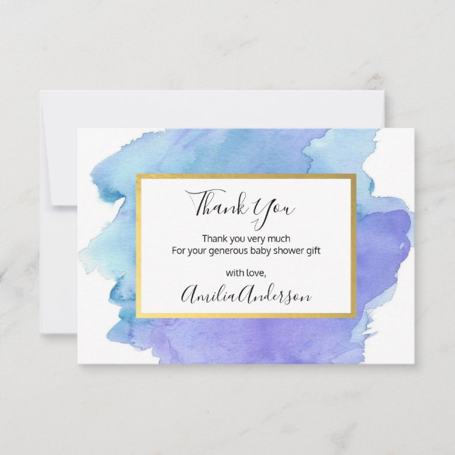 Invitation Cadeau de remerciement à l'aquarelle bleu blanc po (Devant)