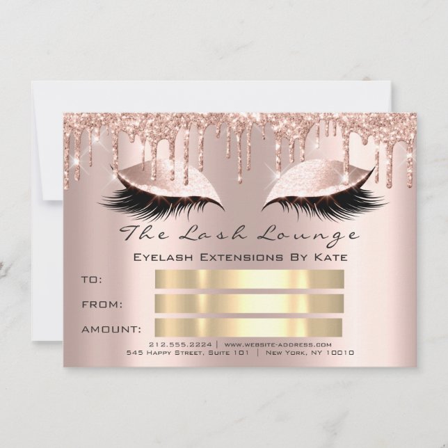 Invitation Cadeau du certificat de maquillage d'or Rose Spark (Devant)