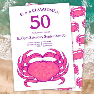 Invitation Cadeau personnalisé 50e anniversaire Crabe rose gr