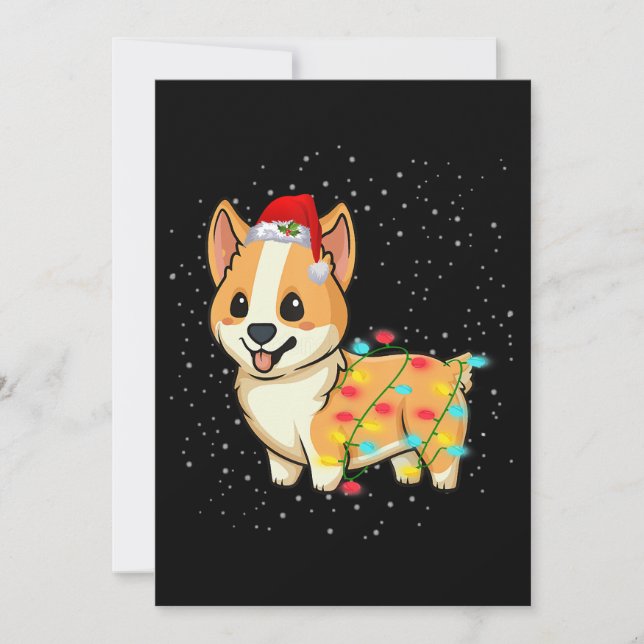 Invitation Cadeau pour chien | lumières de noël corgi (Devant)