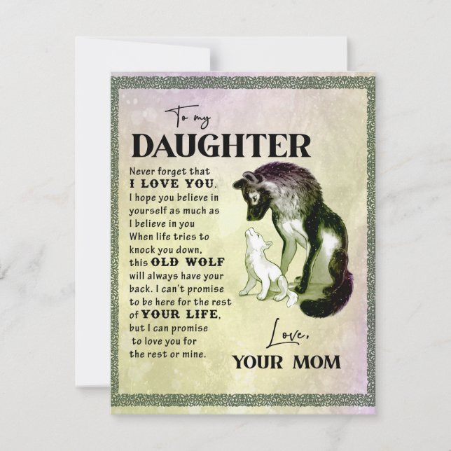 Invitation Cadeau pour ma fille, Lettre d'amour fille et mama (Devant)