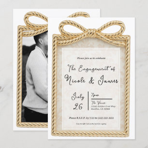 Invitation Cadeau Présent Doré Photo Fiançailles Fête