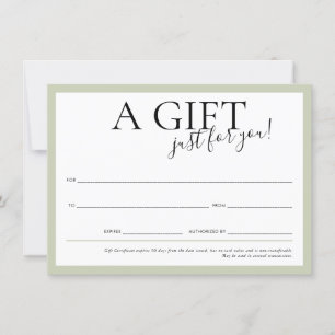 Invitation CADEAU VOUCHER élégant logo chic affaires sauge ve