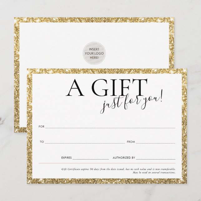 Invitation CADEAU VOUCHER élégante parties scintillant d'or d (Devant / Derrière)