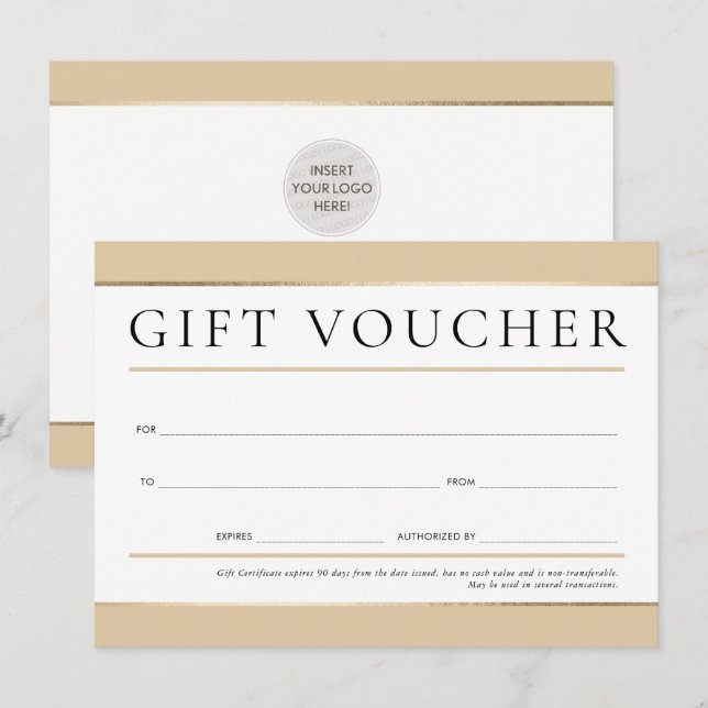 Invitation CADEAU VOUCHER moderne élégant champagne d'affaire (Devant / Derrière)