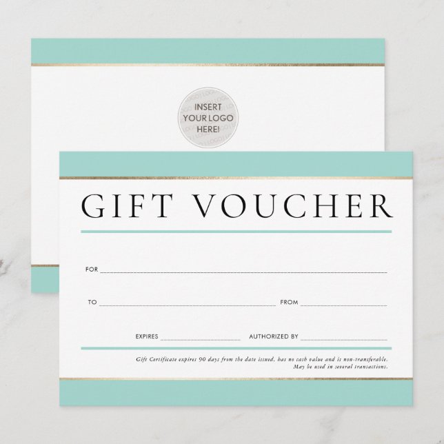 Invitation CADEAU VOUCHER moderne élégant menthe verte (Devant / Derrière)