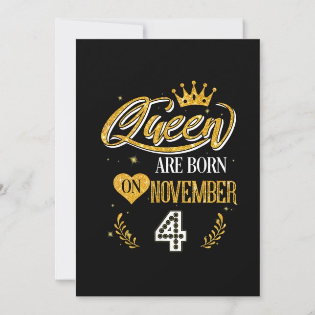 Invitation Cadeaux 4 Ans Reine Est Née Le 4 Novembre (Devant)