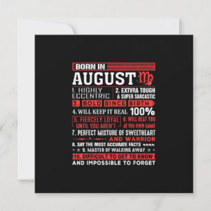 Invitation Cadeaux d'anniversaire d'août - Né en août Vierge