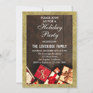 Invitation Cadeaux de fête de Noël festive paillettes dorées