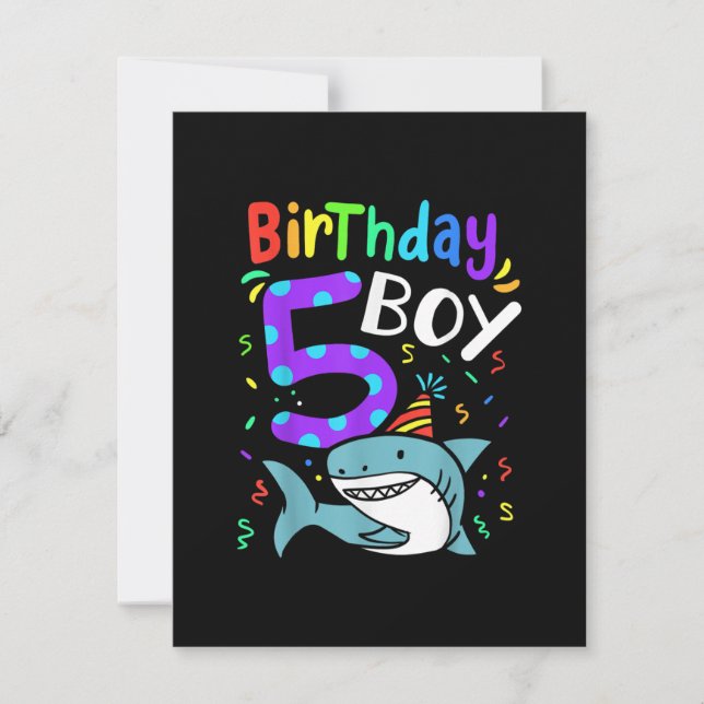 Invitation Cadeaux de requin pour le 5e anniversaire cinq ans (Devant)