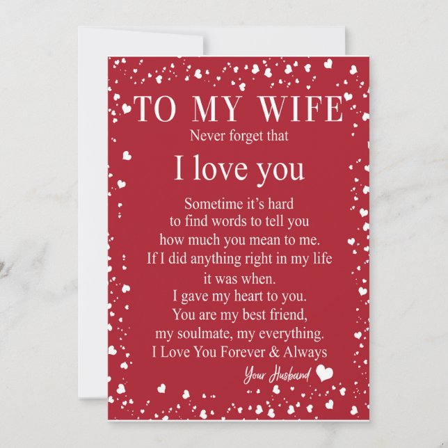 Invitation Cadeaux pour femme | Lettre à ma femme Amour de ma (Devant)