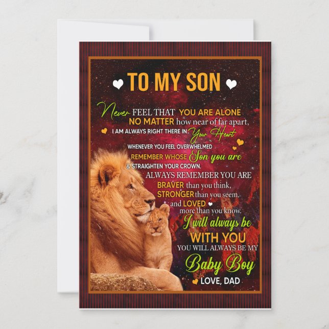 Invitation Cadeaux pour Fils | Lettre à Mon Fils Amour De Pap (Devant)
