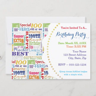 Invitation Cadeaux Uniques Et Spéciaux 100e Fête Anniversaire