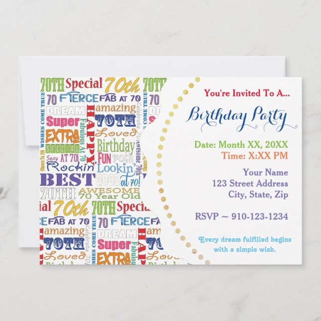 Invitation Cadeaux Uniques Et Spéciaux 70e Anniversaire (Devant)