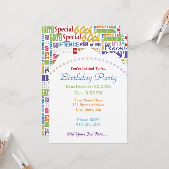 Invitation Cadeaux Uniques Et Spéciaux De Fête Du 60E Anniver (Devant/Arrière en situation)