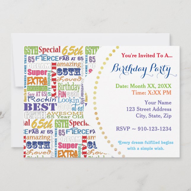 Invitation Cadeaux Uniques Et Spéciaux De Fête Du 65E Anniver (Devant)