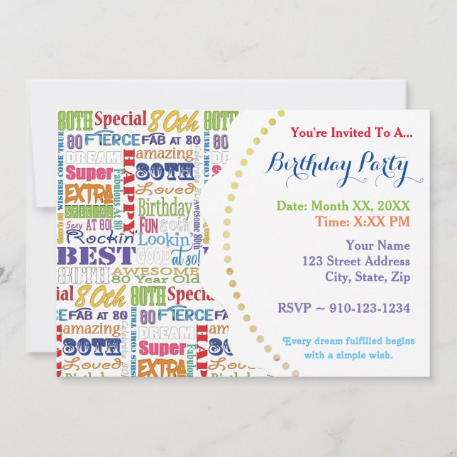 Invitation Cadeaux Uniques Et Spéciaux De Fête Du 80E Anniver (Devant)