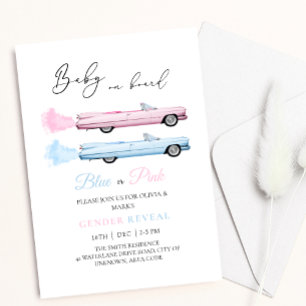 Invitation Cadillac bleu et rose Voiture Bébé Révélation de g