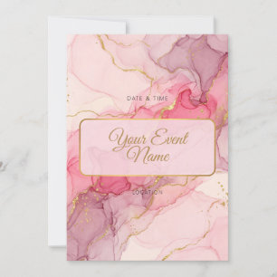 Invitation Cadre à bordure dorée et encre alcoolique rose