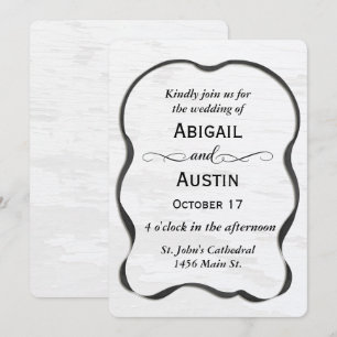 Invitation Cadre à ruban noir de mariage sur bois peint en bl