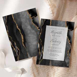 Invitation Cadre Agate moderne Black Gold Mariage