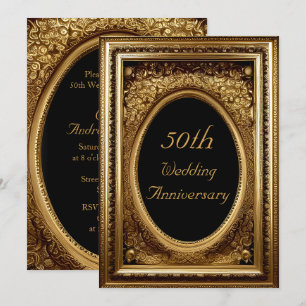 Invitation Cadre antique orné d'or pour le 50e anniversaire