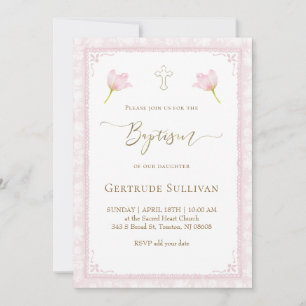Invitation cadre aquarelle rose Baptême