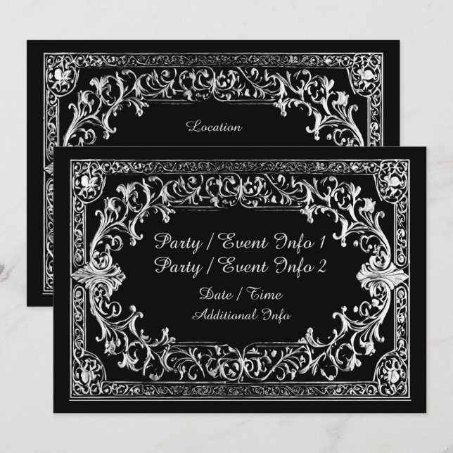 Invitation Cadre Argent pour Toute Occasion (Devant / Derrière)
